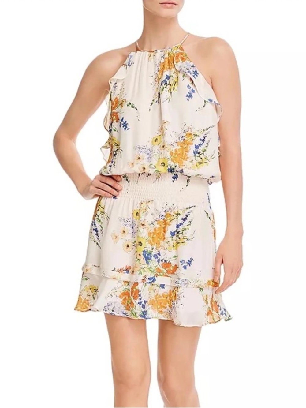 Parker Cream Dress with Yellow, Blue and Green Floral Trim